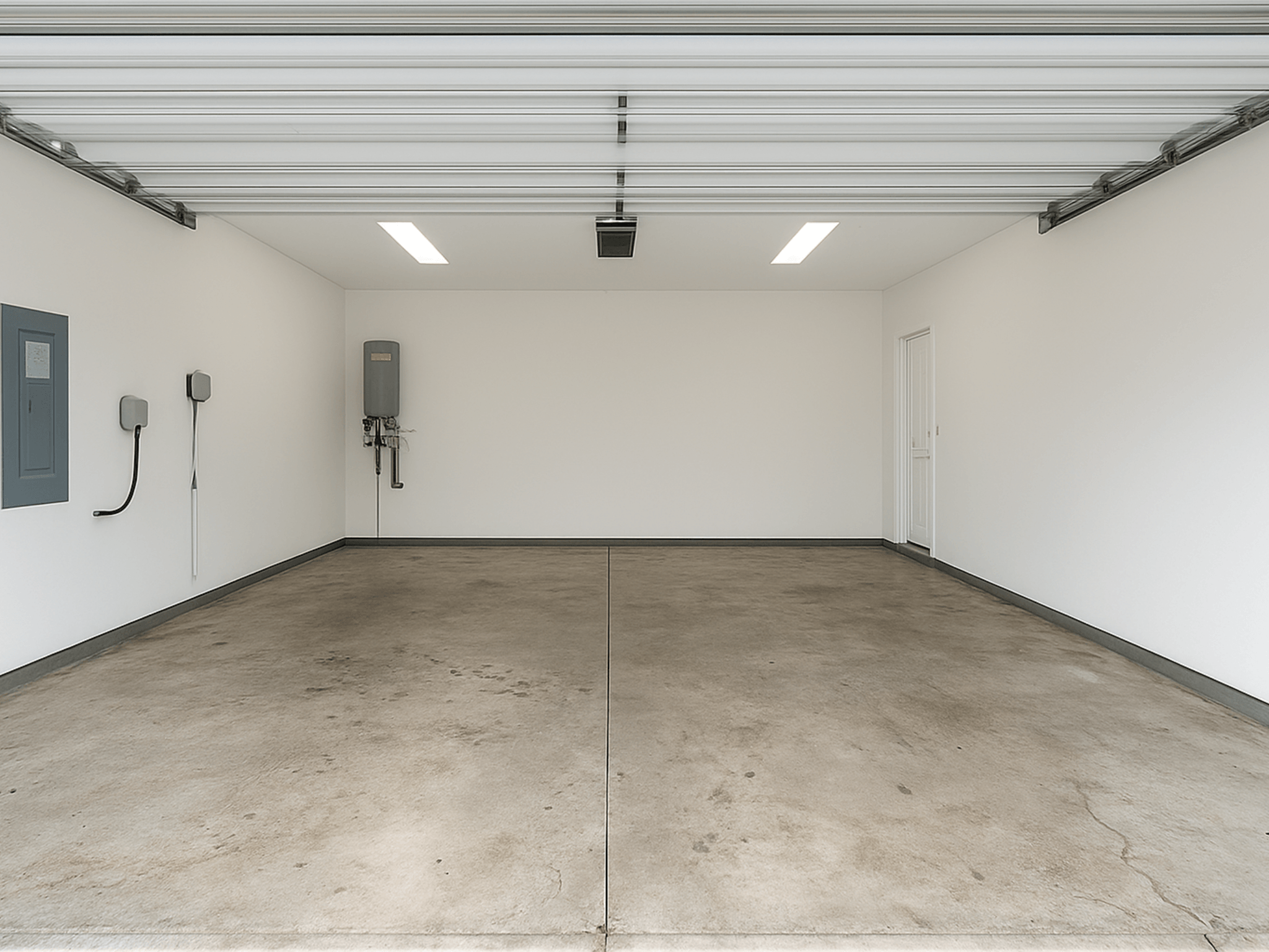 Bare concrete garage floor before coating